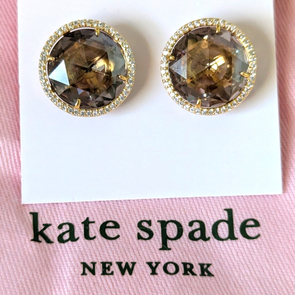 Kate Spade She has Spark Statement Studs in Gold Quartz with White Stone Halo💎
